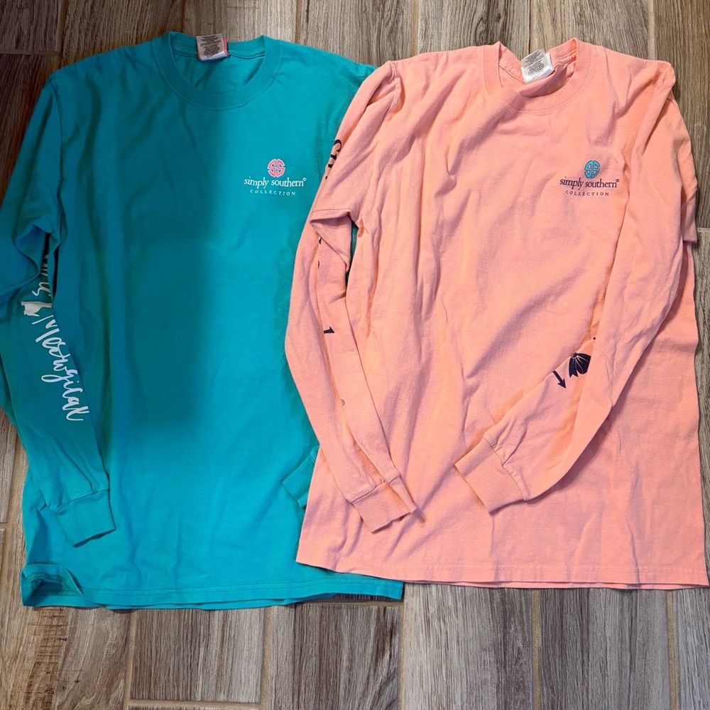 Simply Southern Kids Long Sleeve Tees - Aqua and Coral